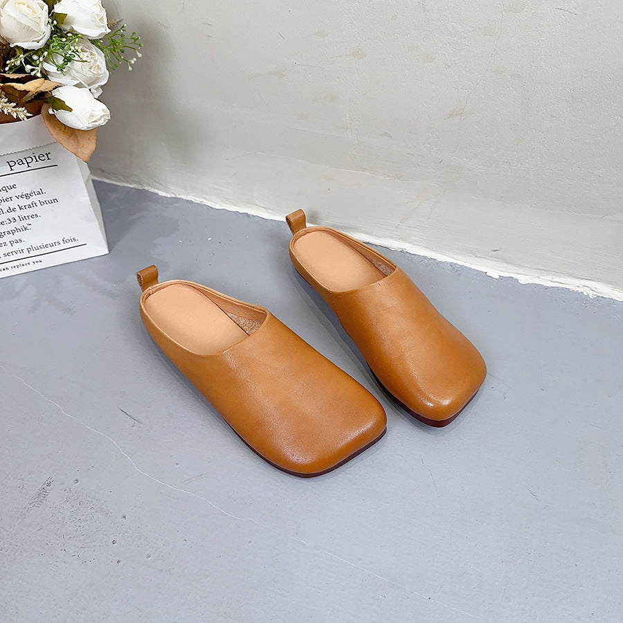 Square Head Korean Style Bag Top Layer Slippers