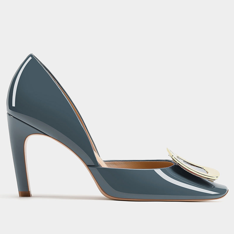 Women's Stiletto Elegant Hollowed Square Buckle White Chic Women's Fashion Shoes