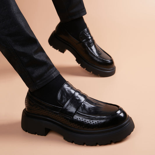 Men's Side Punching Thick Bottom Increased Leisure Slip On Peas Foam Men's Business Leather Shoes