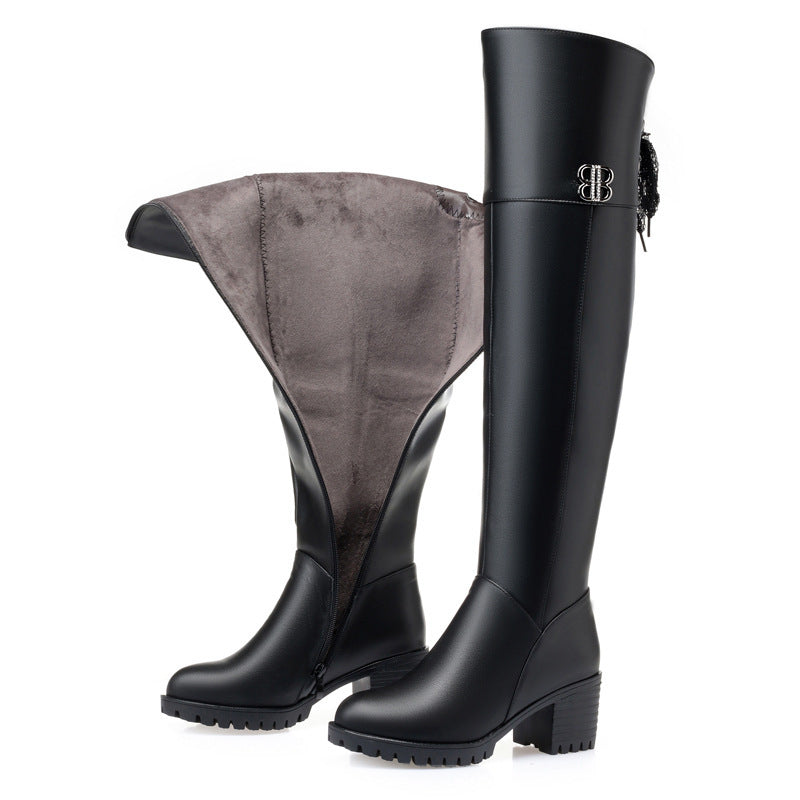 Women's The Knee Fleece-lined Winter Mid High Wool Heels