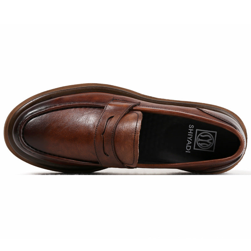 Men's Retro One Pedal Lazy Simple Slip-on Business Thick Bottom Increased Leather Shoes