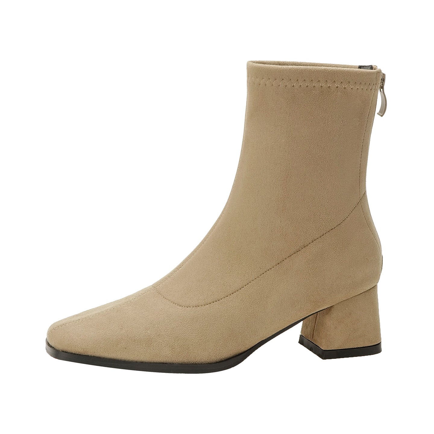 Women's French Square Toe Chunky Suede Ankle Boots
