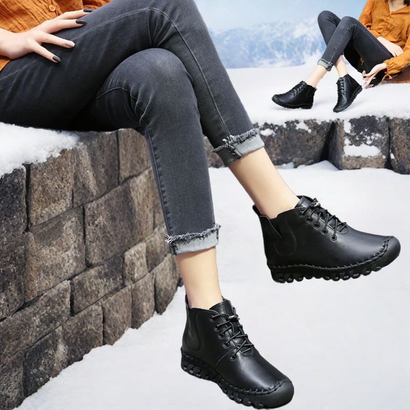 Women's Genuine Flat Cowhide Ankle Soft Bottom Women's Leather Boots