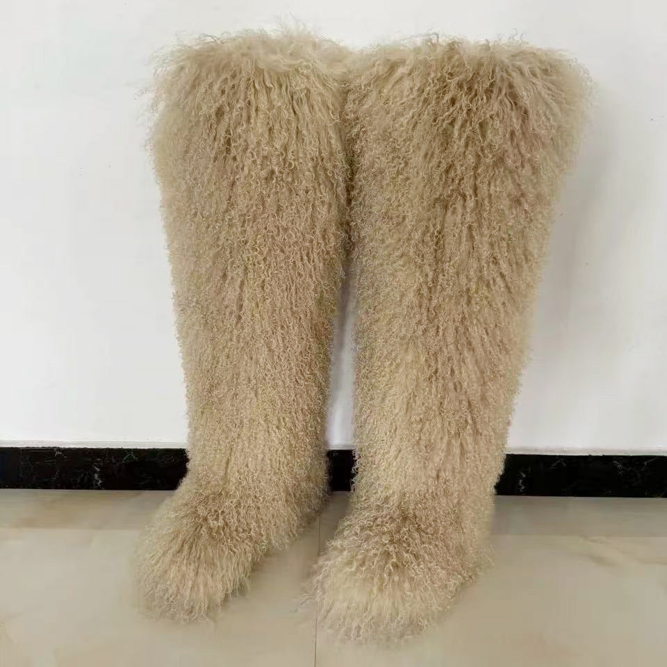 Women's Imitation Fur Tan Sheep Knee-high Socks Women's Snow Boots