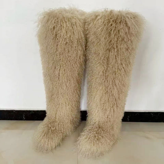 Women's Imitation Fur Tan Sheep Knee-high Socks Women's Snow Boots