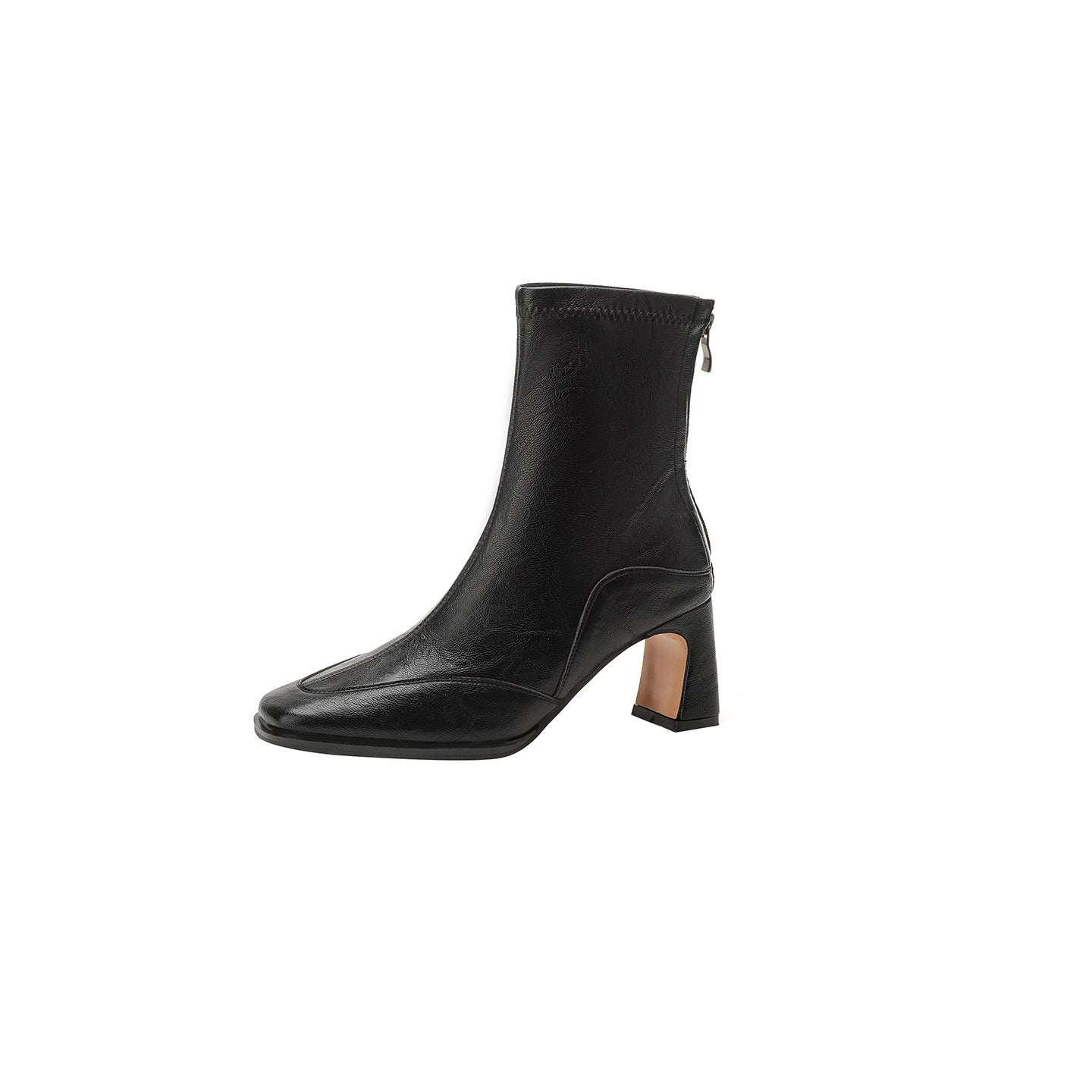 Women's Retro Square Toe High Short Autumn Zip Soft Fashionable Temperamental Women's Leather Boots