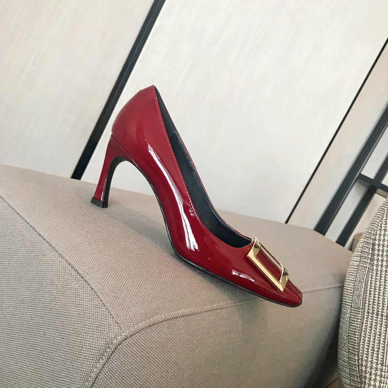 Women's Toe High Patent Elephant Gray Horn Heels