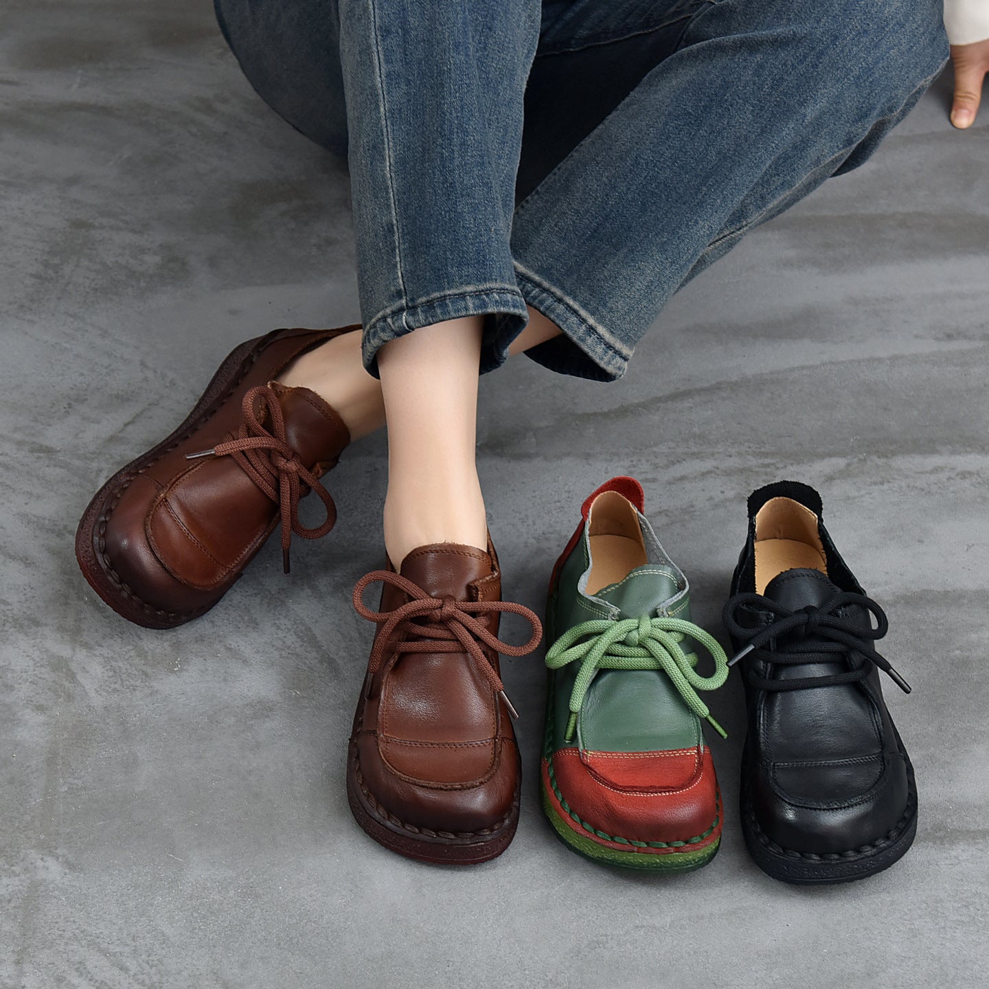 British Style Slip-on Handmade Round Toe Cowhide Casual Shoes