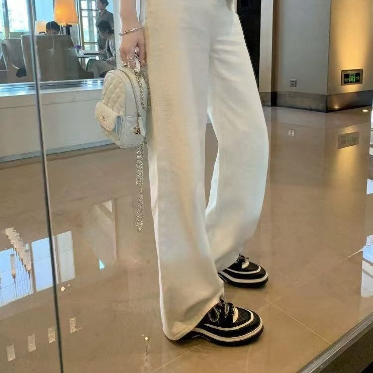 Women's Cowhide Panda Color Block Platform Height Sneakers