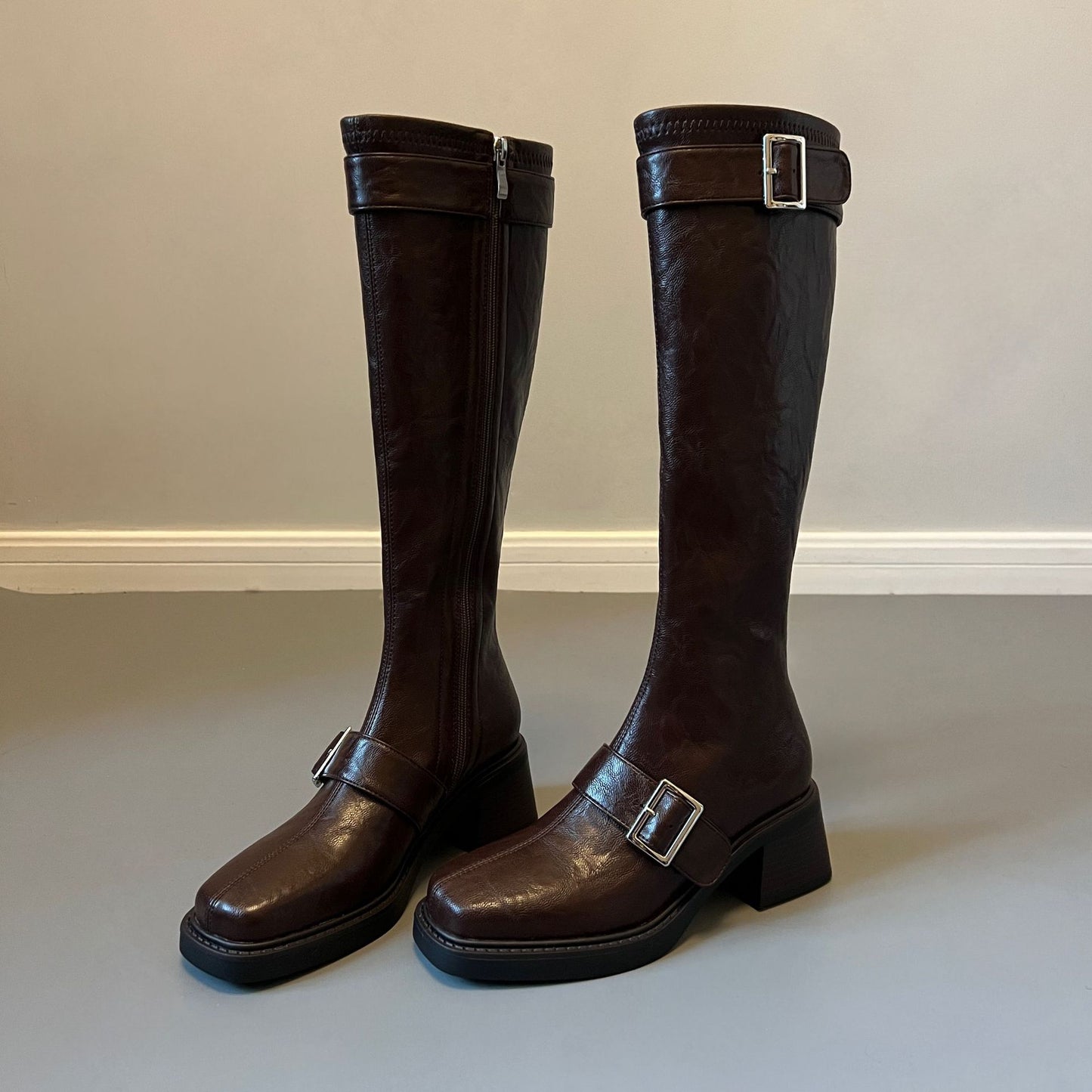 Leg Small Tube Circumference Long Female Knight Thick Below Women's Leather Boots