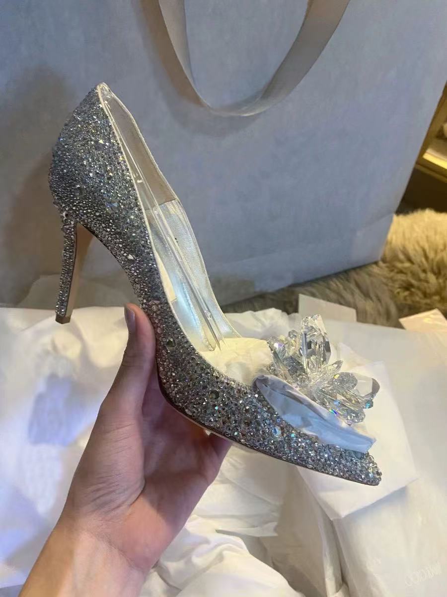 Women's French Wedding Bridal Main Dress Princess Crystal Rhinestone High Heels