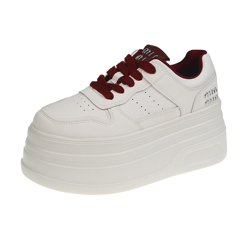 Women's Genuine Platform Wild Elevator White Casual Shoes