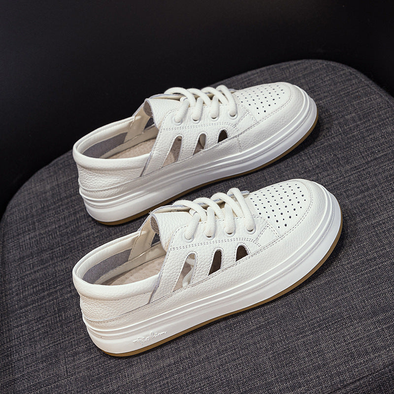 Women's Bottom Cutout Hole Summer Breathable Closed Toe Lace Up Sports Women's Casual Shoes