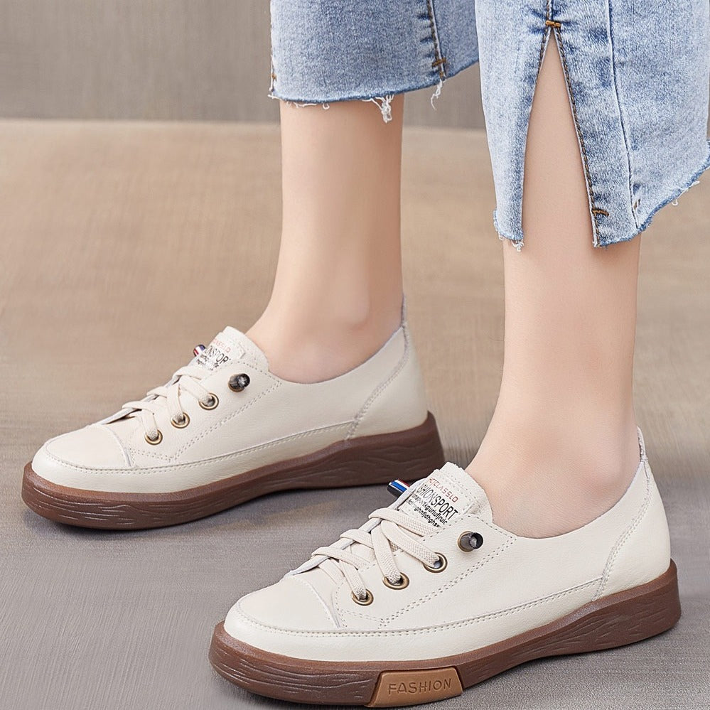 Layer Cowhide Elastic Band Slip-on Genuine Fashion Lazy Women's Casual Shoes
