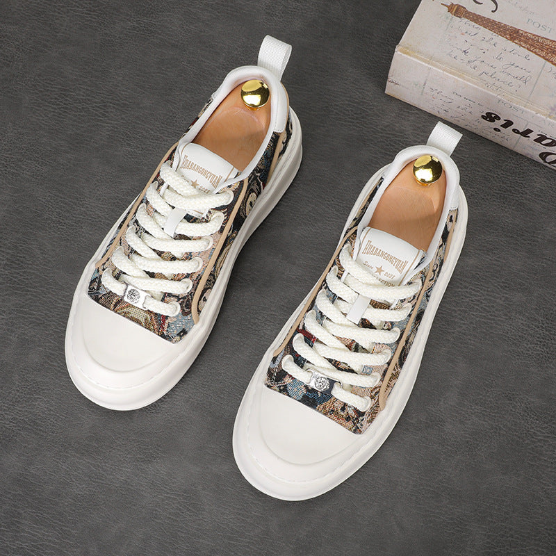 Men's Spring Chinese Style Breathable Plaid Lace Canvas Shoes