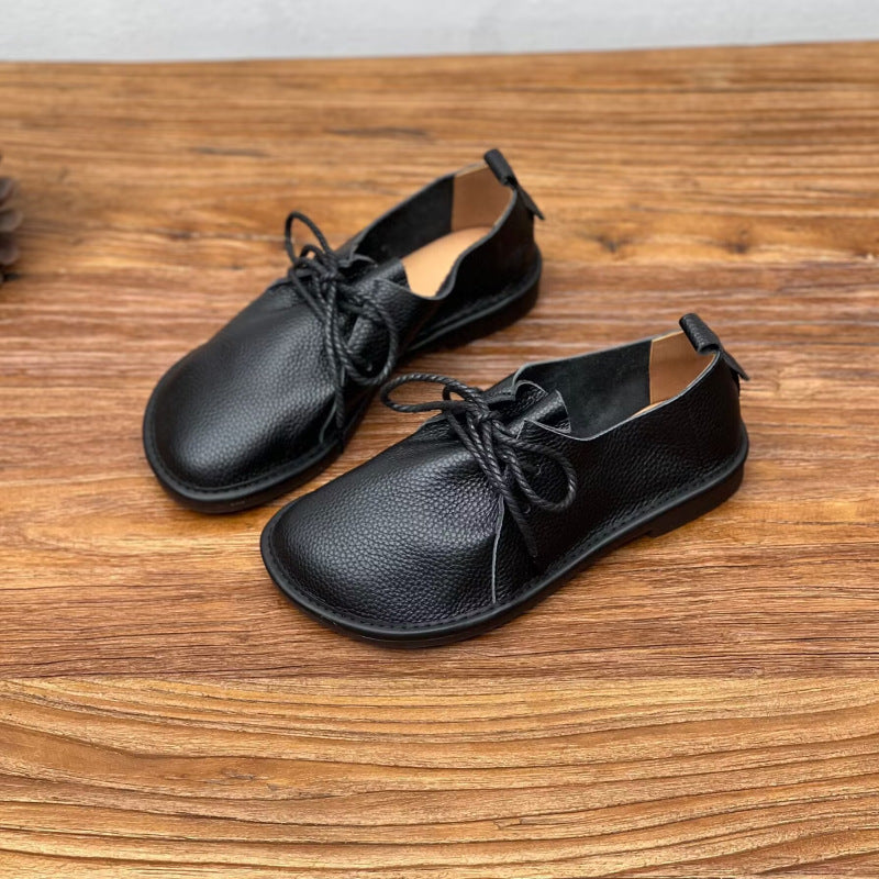 Women's Handmade Cowhide Four Retro Artistic Round Head Soft Bottom Large Leather Shoes