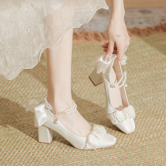 Women's Female Square Toe Chunky Large Size Plus Sizes Mary Women's Fashion Shoes