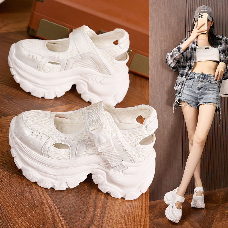 Women's Platform Dad Hole Breathable Height Increasing Sneakers