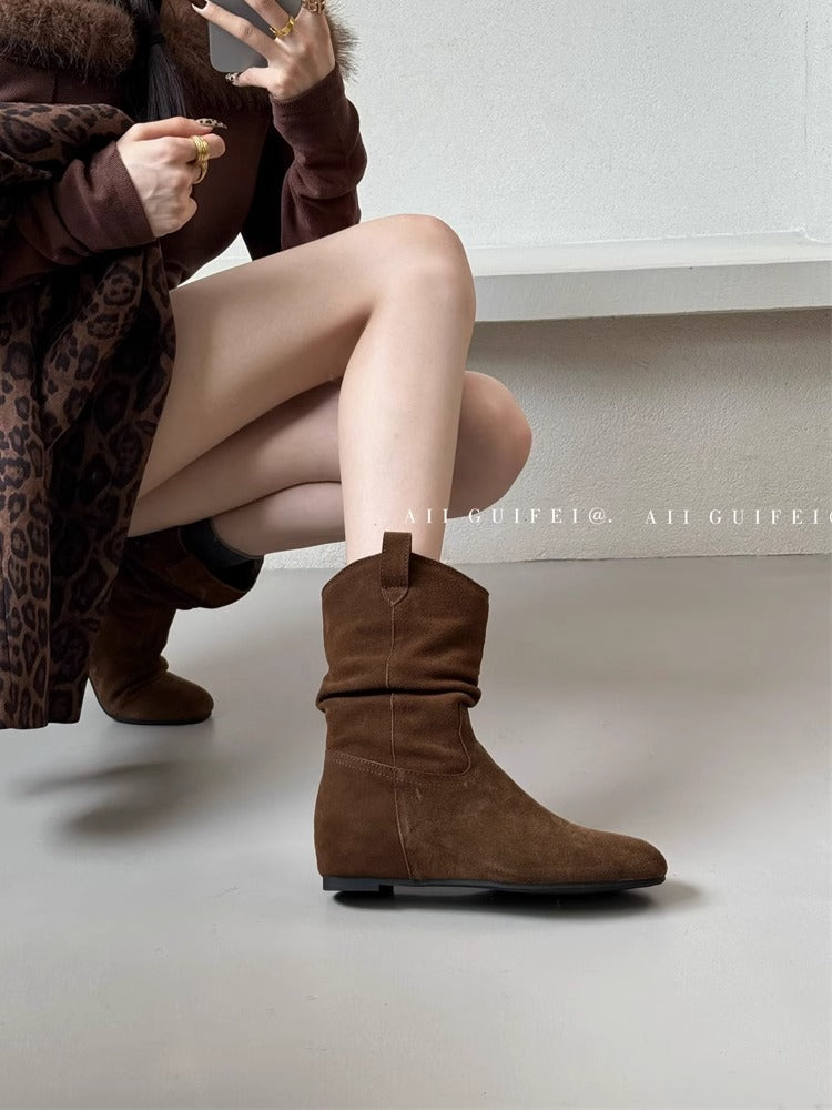 Women's Pile Style Frosted Height Increasing Insole Women's Leather Boots