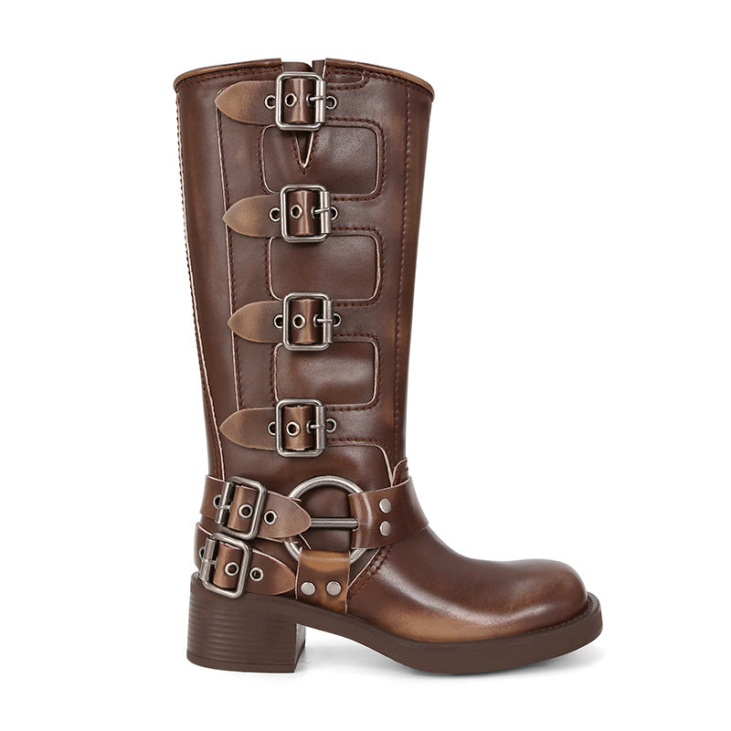 Su Retro Square Toe Knight Female Boots