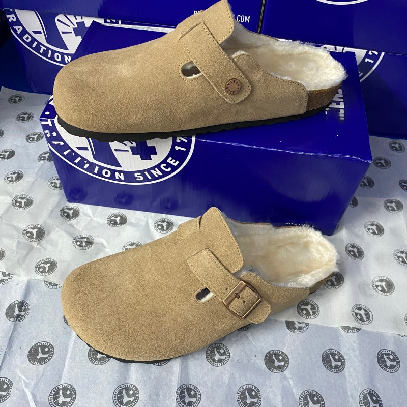 Women's & Men's Cork Thick Bottom Half Pack Fluffy One Foot Wide Outer Thick-soles Slippers