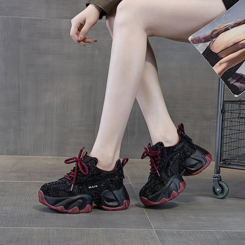 Women's Starry Rhinestone Platform Heightened Daddy Autumn Fashion Women's Casual Shoes