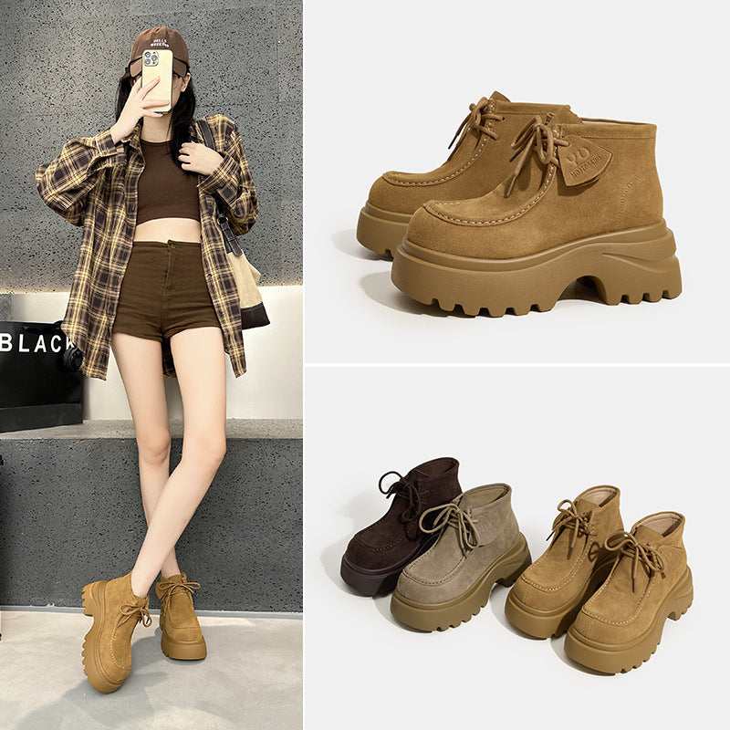 Women's Platform Autumn Genuine Vintage Suede Women's Leather Boots