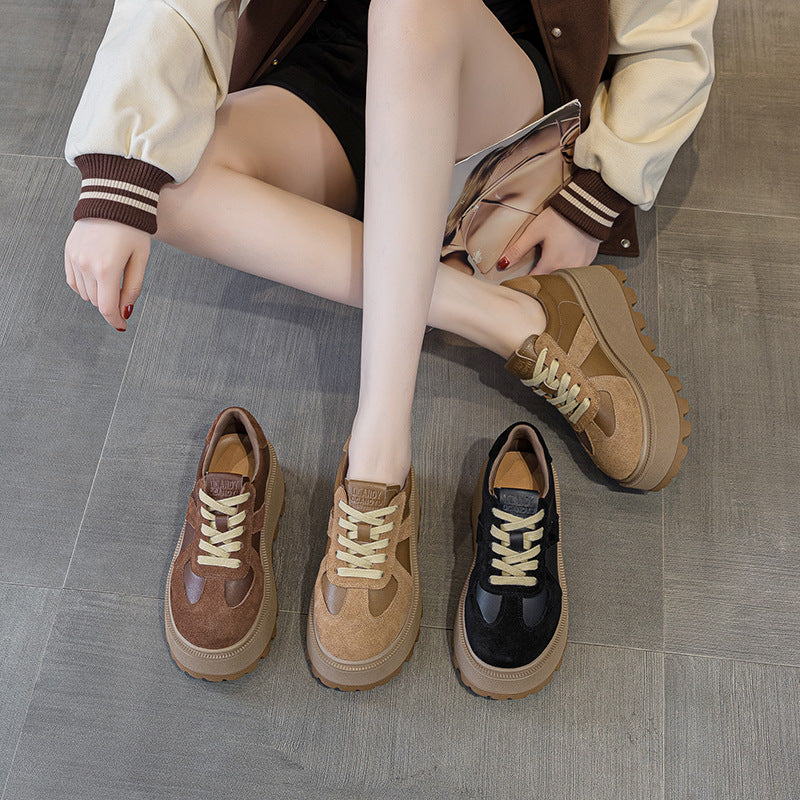 Women's German Training Thick Bottom Height Increasing Insole Matte Retro Fashion Women's Casual Shoes
