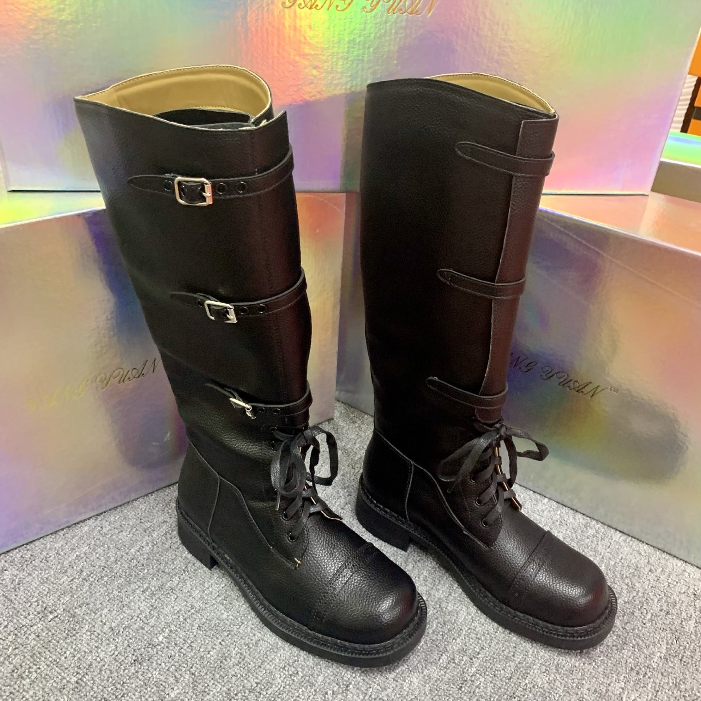 Women's Belt Buckle Retro Chunky High Top Martin Boots