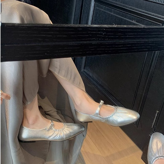 Women's Grape Mom Fashion Pleated Sier Single-layer Low Korean Women's Shoes