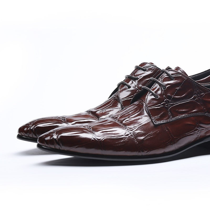 Pointed Alligator Pattern Male British Cowhide Men's Business Leather Shoes