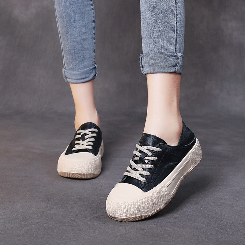 Women's Layer Cowhide Board Leisure Commute White Korean Women's Shoes