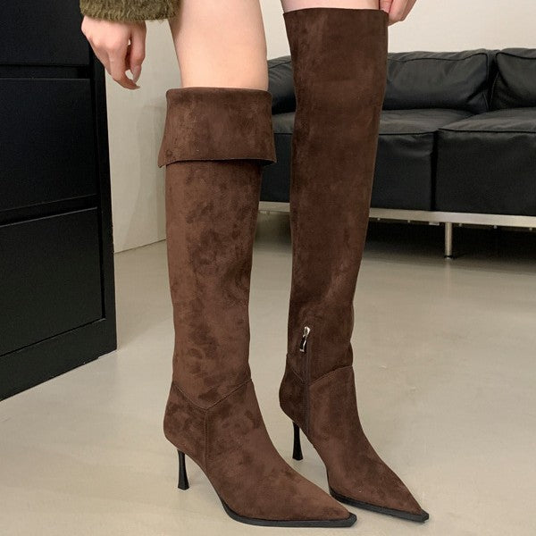 Long Female Tube Tail Suede Fashionable Stiletto Boots