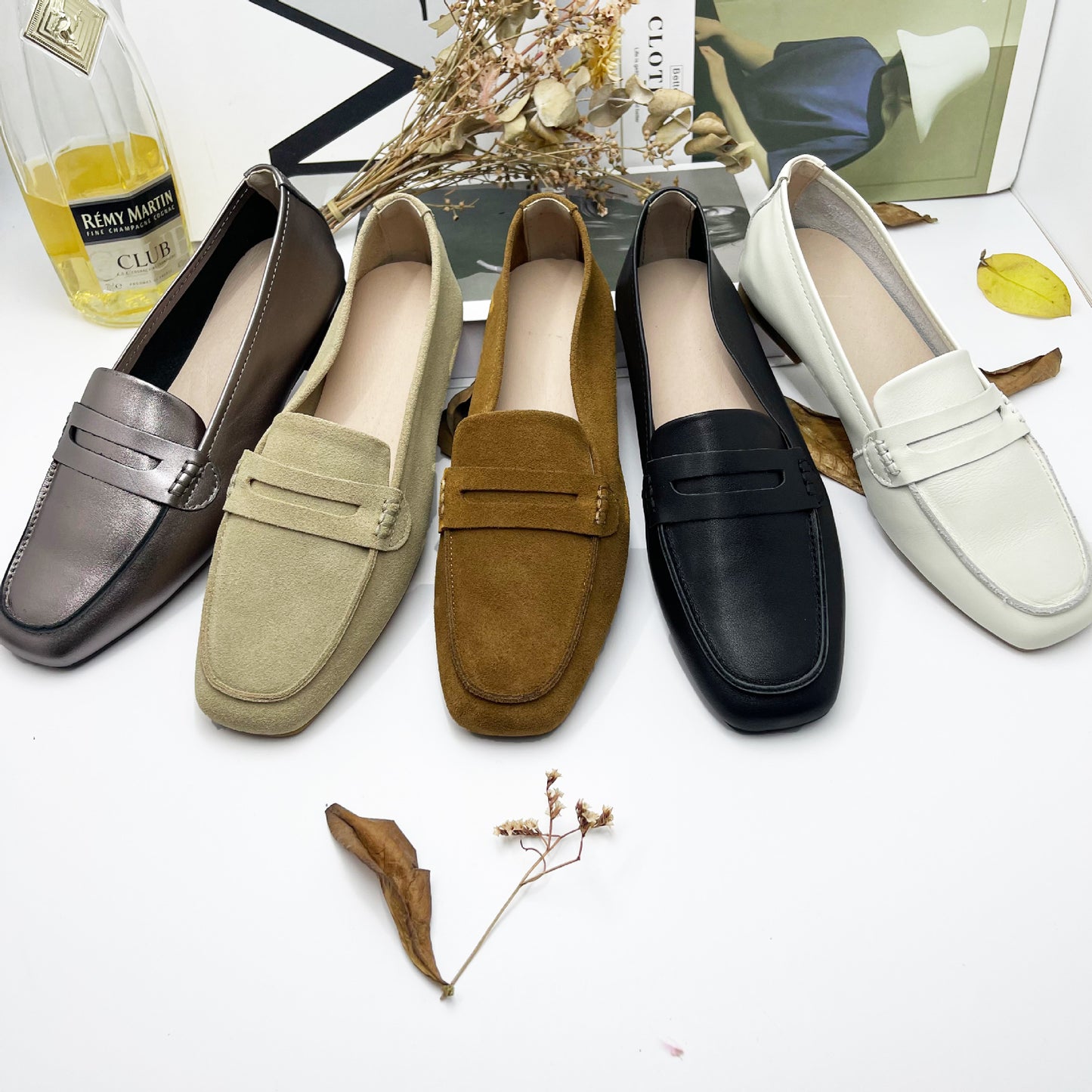 Women's Genuine Square Toe Soft Bottom Black Flat Loafers