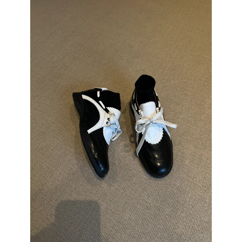 Women's Platform Height Increasing Insole Mary Jane Color Matching Retro Women's Sports Shoes