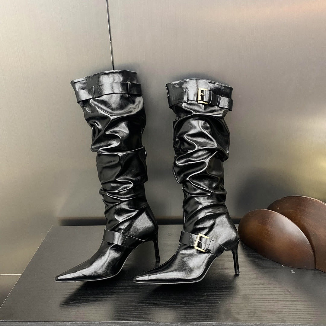 Autumn Belt Buckle Pile Style High Heels