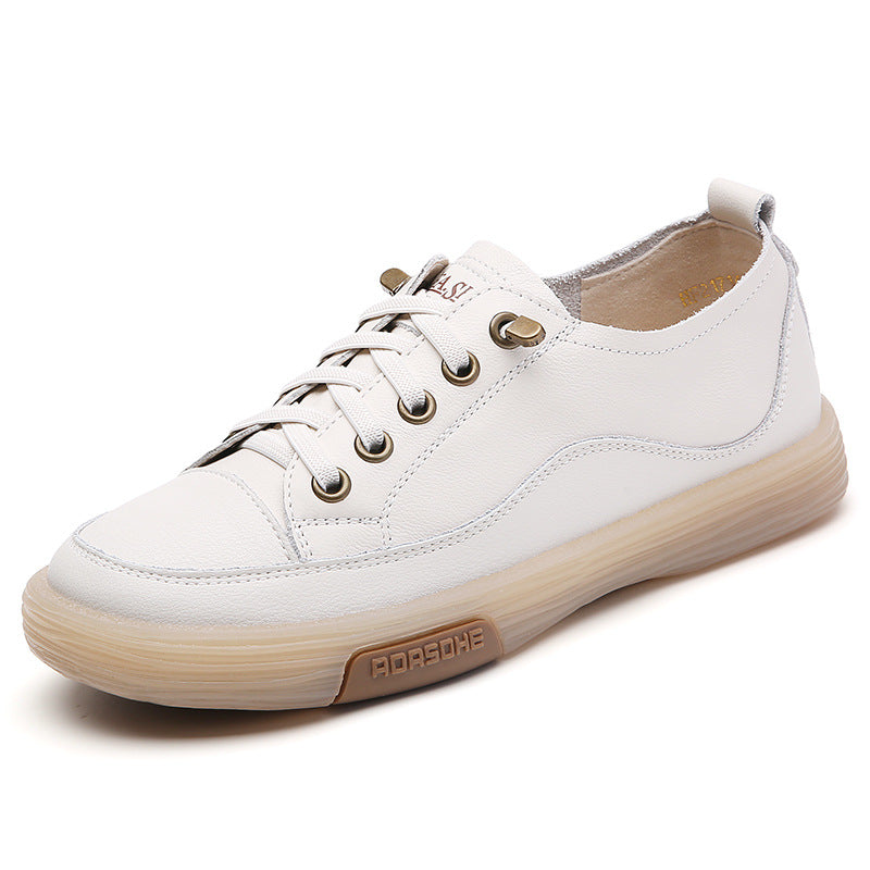 Women's White Spring British Style Soft Bottom Casual Shoes