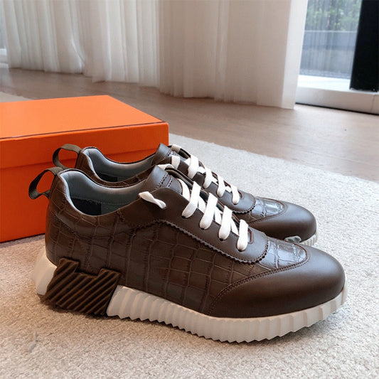 Suede Cowhide Stitching Fabric Couple Fashion Casual Shoes