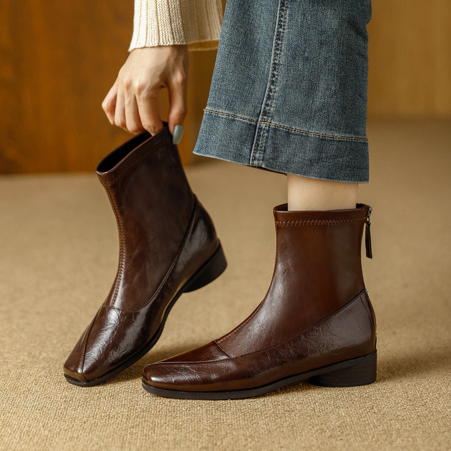 Women's Head Booties Autumn Thin Fashion Rear Zipper Boots