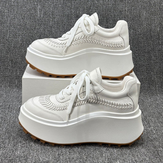 White Heightened Temperament Genuine Platform Muffin Small Fashion Casual Shoes