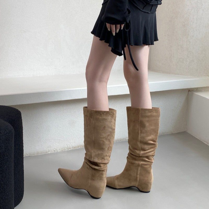 Women's Female Height Increasing Insole Suede Loose Pile Boots