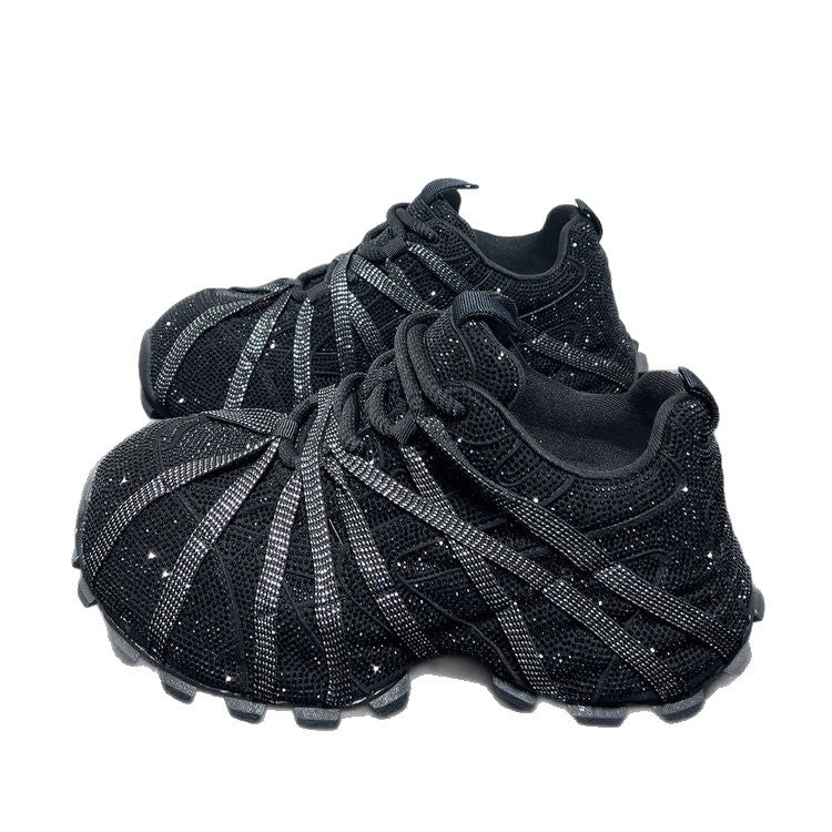 Women's Large Size Paris Starry Rhinestone Platform Dad Women's Sports Shoes