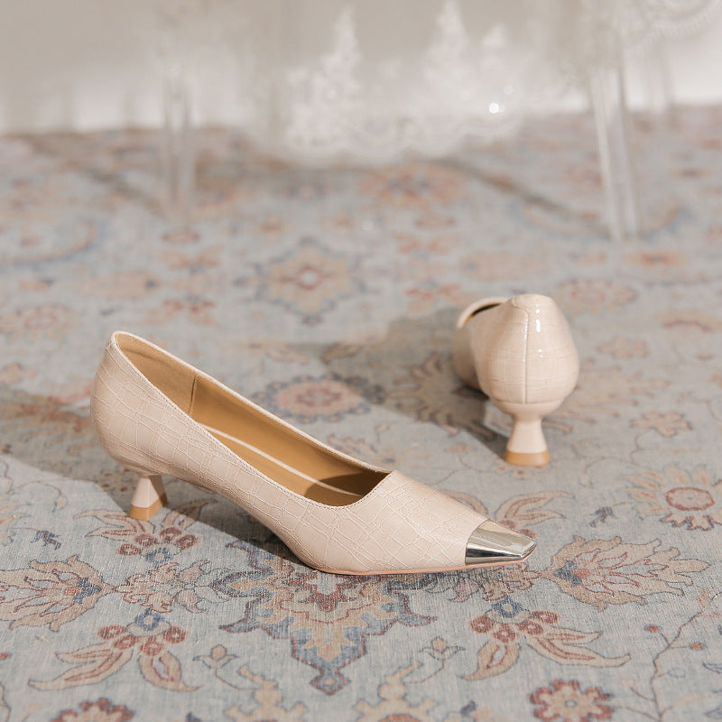 Women's Kitten Metal French Square Toe Patent Women's Fashion Shoes