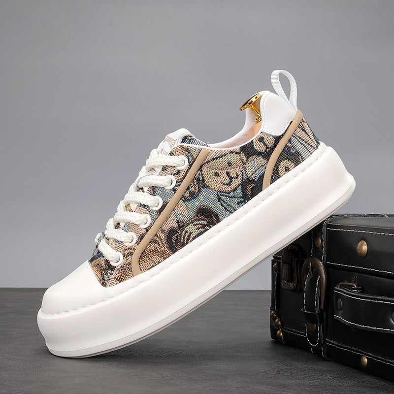 Men's Spring Chinese Style Breathable Plaid Lace Canvas Shoes
