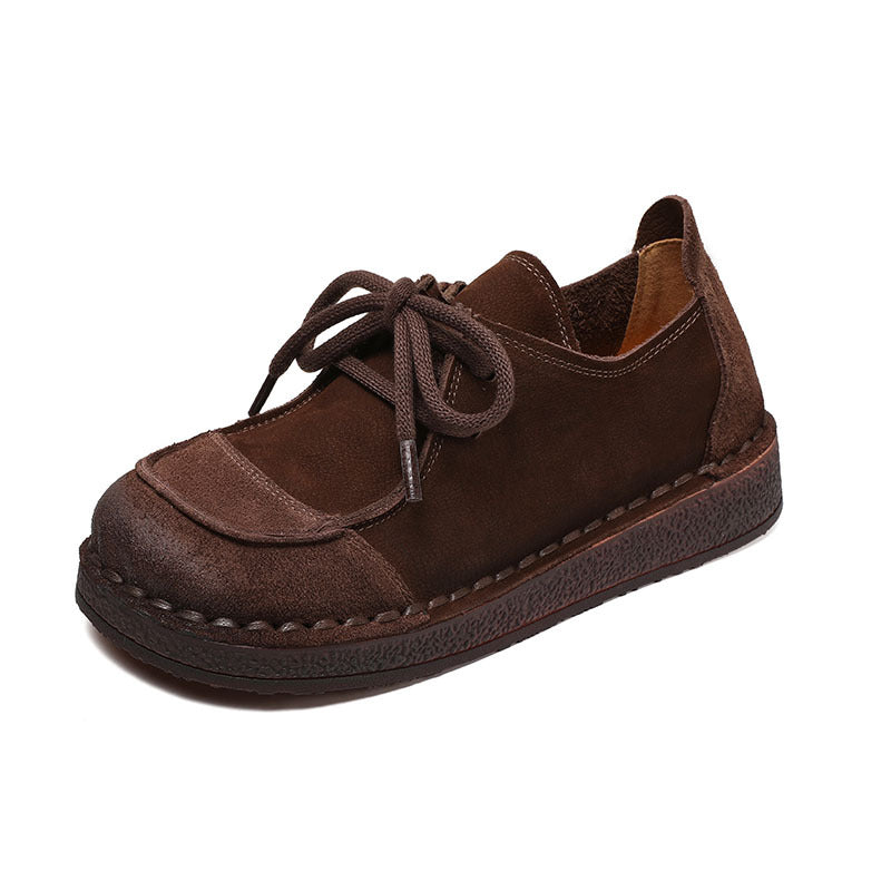 Women's Colors Retro Soft Bottom Flat Full Grain Leather Shoes
