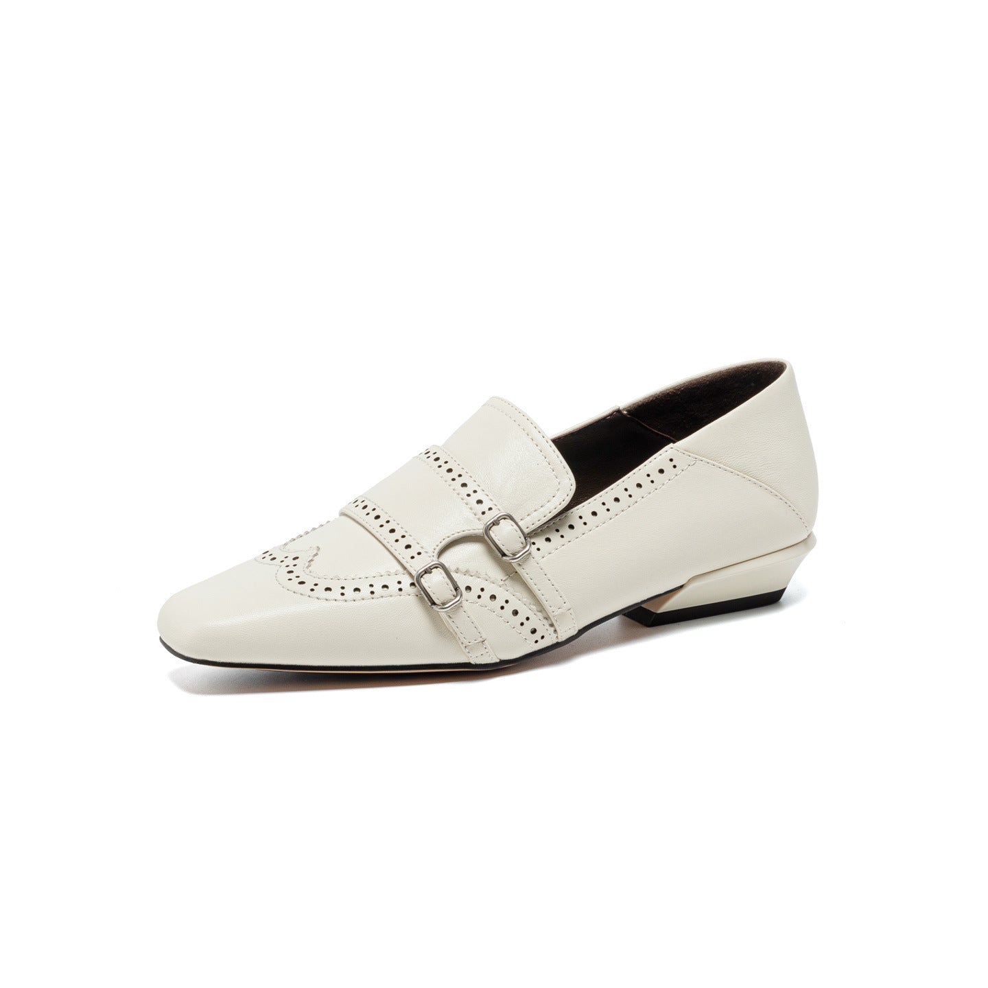 Retro Square Head Double Buckle Authentic Leather Shoes