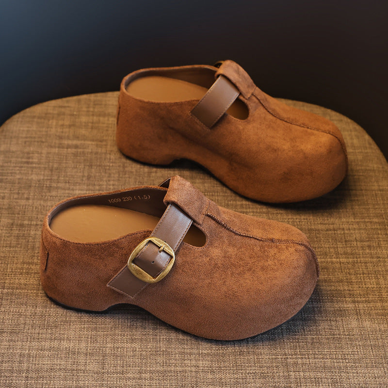 Women's Bottom Height Increasing Insole Retro Toe Slippers