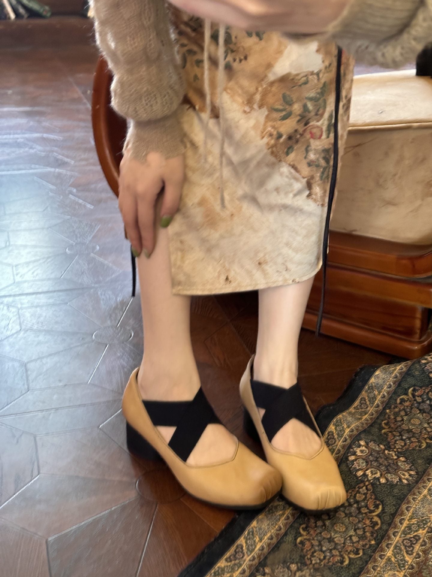 Version Square Head Ballet High Authentic Retro Pig Nose Chunky Women's Casual Shoes
