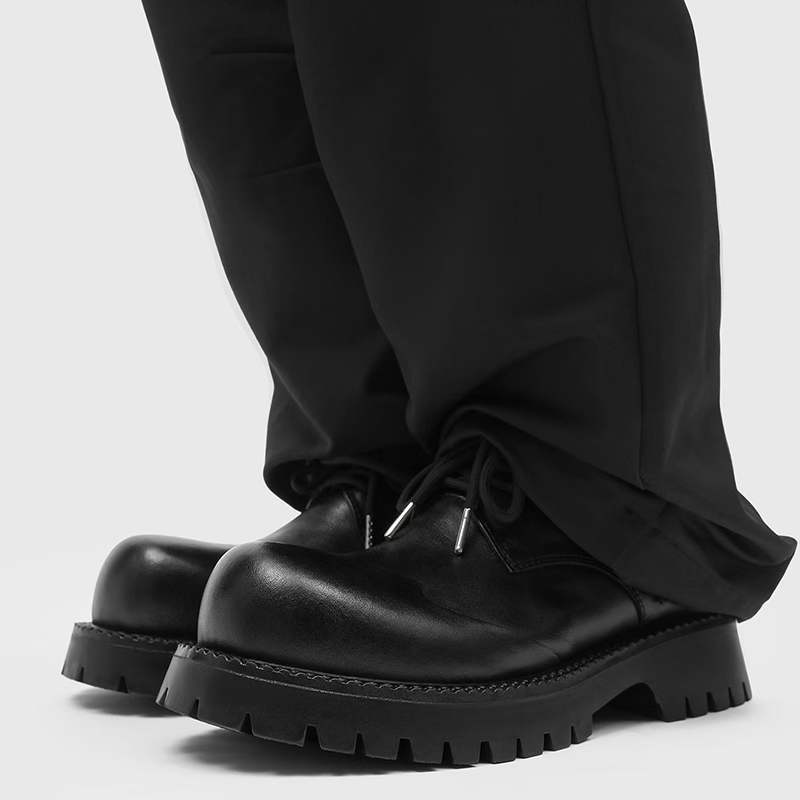 Men's Black Warped Head Thick Bottom Big British Style Men's Casual Leather Shoes