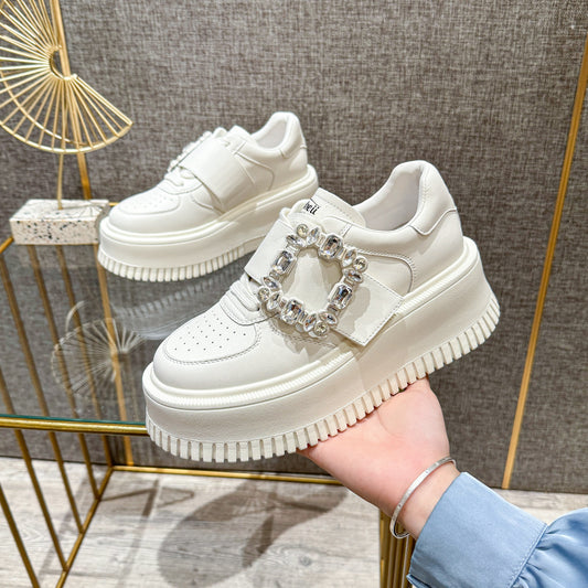 Women's Increasing White Hidden Platform Spring Square Women's Casual Shoes